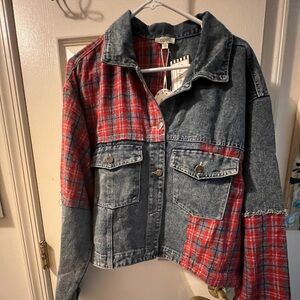 ODDY Denim and Red Plaid Jean Jacket